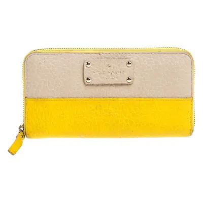 Kate Spade Yellow/Beige Leather Grove Court Lacey Zip Around Wallet