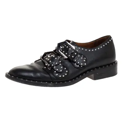 Givenchy Black Leather Studded Double Monk Flats Size