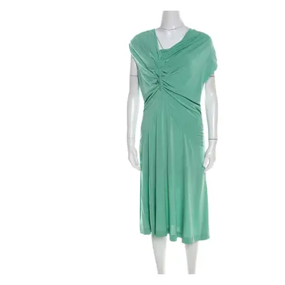 Escada Aqua Green Knit Ruched Draped Front Sleeveless Dress