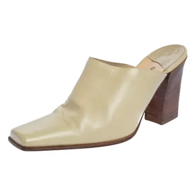 Sergio Rossi Cream Leather Block Heel Square Toe Mules Size