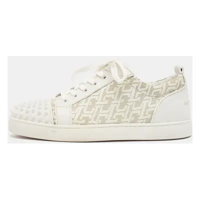 Christian Louboutin White Leather Louis Junior Spikes Lace Up Sneakers Size