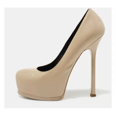 Saint Laurent Beige Leather Tribtoo Platform Pumps Size