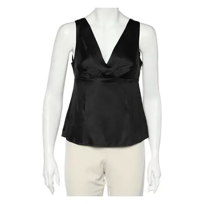 Armani Collezioni Black Silk Satin Sleeveless Top