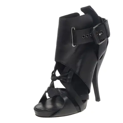 Givenchy Black Leather Ankle Length Strappy Booties Size 36.5