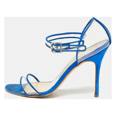 Manolo Blahnik Blue/Transperent PVC and Suede Mary Jane Pumps Size 36.5