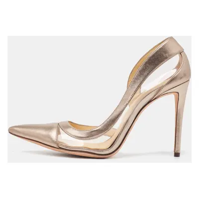 Alexandre Birman Metallic Beige Leather and PVC D'Orsay Pumps Size 40.5