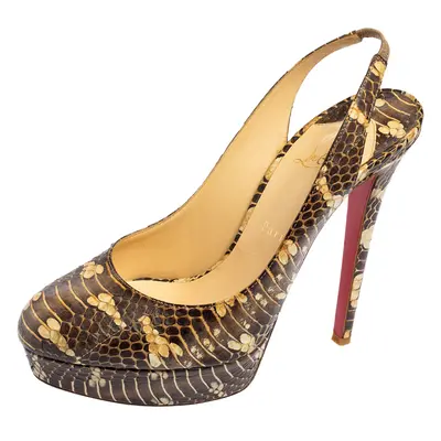 Christian Louboutin Brown Snakeskin Bianca Slingback Platform Pumps Size