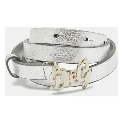 D&G Silver Leather DG Logo Slim Buckle Belt 95CM