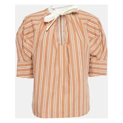 Chloe Brown Stripe Print Silk Neck Tie Up Top