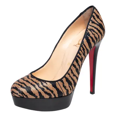 Christian Louboutin Two Tone Raffia Bianca Panama Tiger Weave Platform Pumps Size 37.5