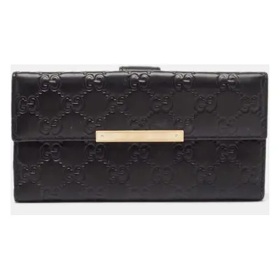 Gucci Black Guccissima Leather Metal Bar Continental Wallet