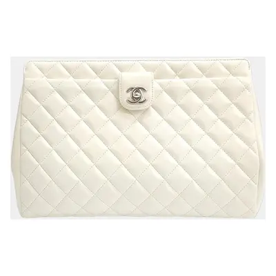 Chanel White Leather CC Clutch Bag