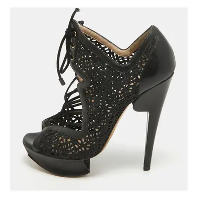 Nicholas Kirkwood Black Mesh and Leather Cutout Lace Up Booties Size