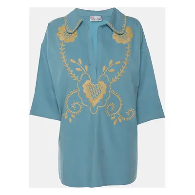 RED Valentino Light Blue Cotton Embroidered Blouse