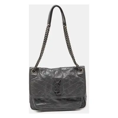 Saint Laurent Grey Crinkled Leather Medium Niki Shoulder Bag