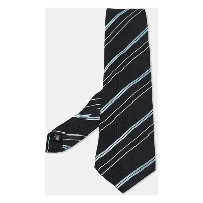 Emporio Armani Black Striped Silk Traditional Tie