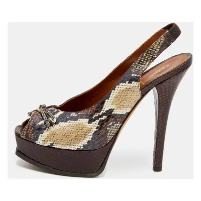 Fendi Multicolor Python Fendista Peep Toe Platform Slingback Pumps Size