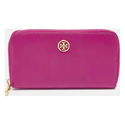 Tory Burch Majenta Saffiano Leather Robinson Zip Around Wallet