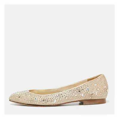 Gina Beige Satin Crystal Embellished Ballet Flats Size