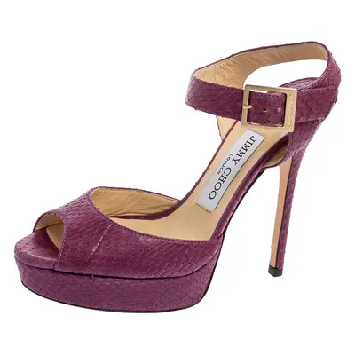 Jimmy Choo Purple Python Leather Peep-Toe Platform Ankle-Strap Sandals Size