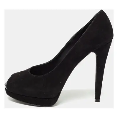 Stuart Weitzman Black Suede Peep Toe Pumps Size 38.5