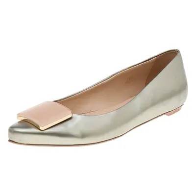 Tod's Silver/Pink Patent Leather Buckle Detail Flats Size 39.5