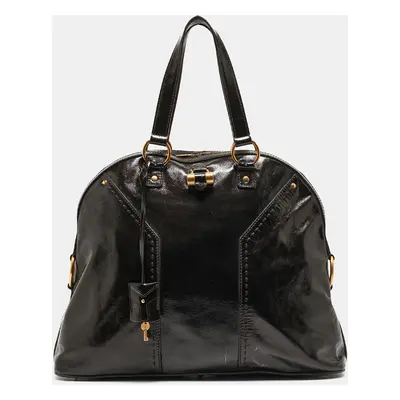 Yves Saint Laurent Choco Brown Patent Leather Oversized Muse Bag