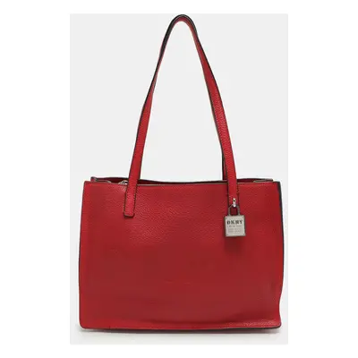 Dkny Red Leather Logo Embossed Tote