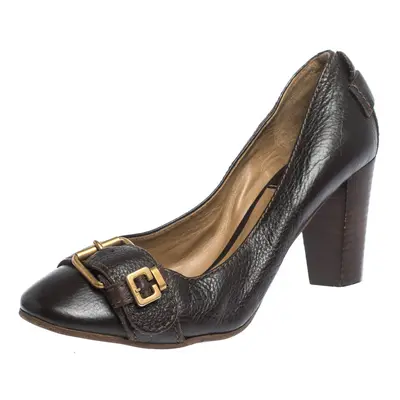 Chloe Brown Leather Buckle Detail Pumps Size