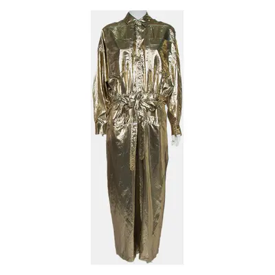 Attico Metallic Silk Belted Oversized Shirt Dress