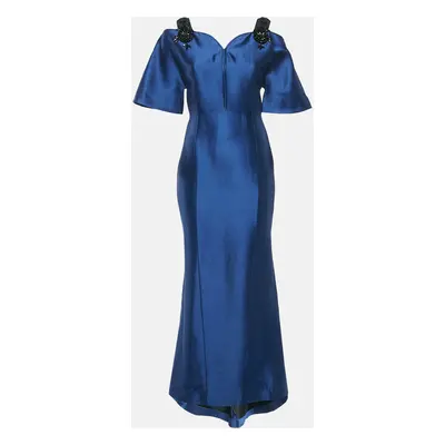 Carolina Herrera Navy Blue Embellished Cotton Blend Evening Gown