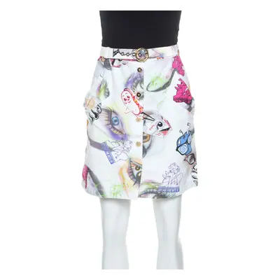 Kenzo White Printed Cotton Visage Button Down Skirt