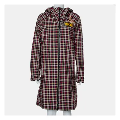 Gucci Multicolor Plaid Canvas Zipper Front Hooded Coat