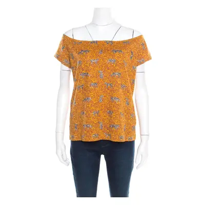 Kenzo Mustard Scribble Print Cotton Off Shoulder Top