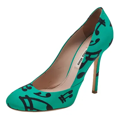 Miu Miu Green/Black Printed Fabric Pumps Size