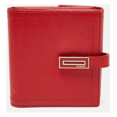 Coach Red Leather Metal Flap Compact Wallet