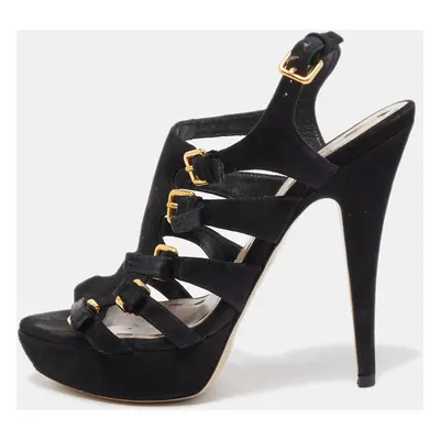 Miu Miu Black Suede Strappy Platform Sandals Size