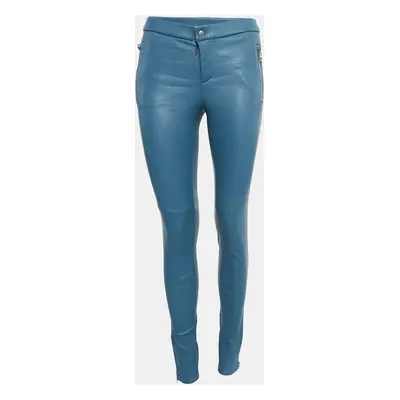 Gucci Blue Leather Skinny Pants