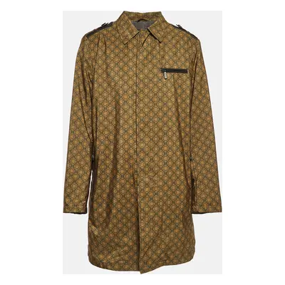 Etro Green Printed Synthetic Leather Trim Coat