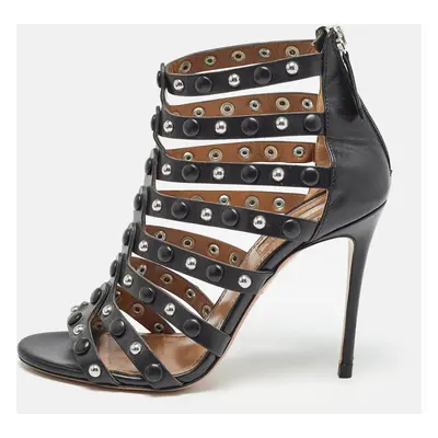 Aquazzura Black Leather Studded Gladiator Sandals Size