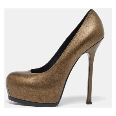 Yves Saint Laurent Gold Leather Tribtoo Platform Pumps Size