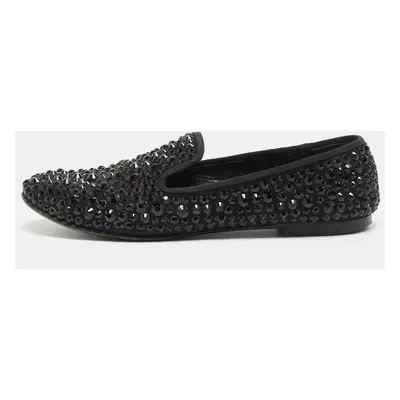 Giuseppe Zanotti Black Satin Crystal Studded Dalila Smoking Slipper Size