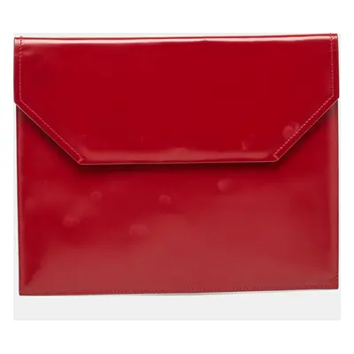 Bally Red Glossy Leather Envelope Clutch