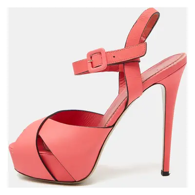 Le Silla Coral Pink Leather Ankle Strap Platform Sandals Size