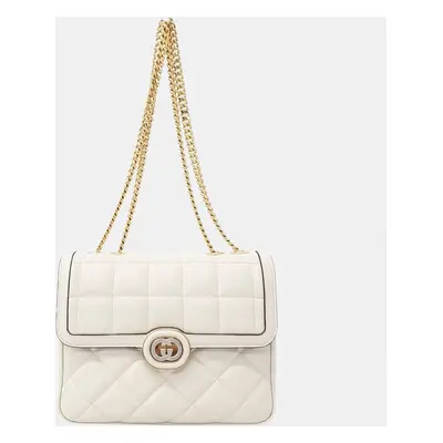 Gucci Cream Calfskin Quilted Small Deco Shoulder Bag