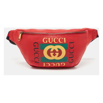 Gucci Red Leather Logo Web Belt Bag