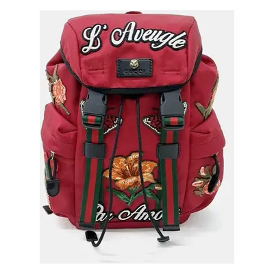 Gucci Red Canvas Embroidered Techo Backpack