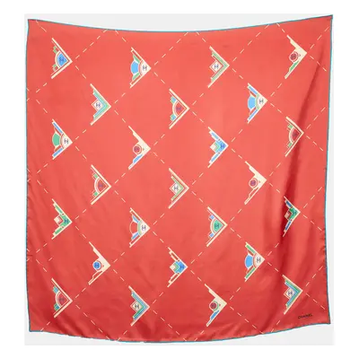 Chanel Brick Red Geometric CC Print Silk Square Scarf