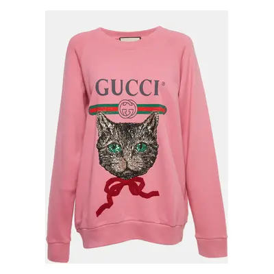 Gucci Pink Cotton Knit Mystic Cat Sweater