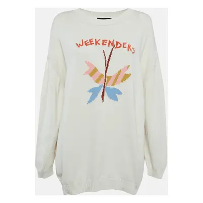 Weekend Max Mara White Butterfly Patterned Cotton Knit Jumper